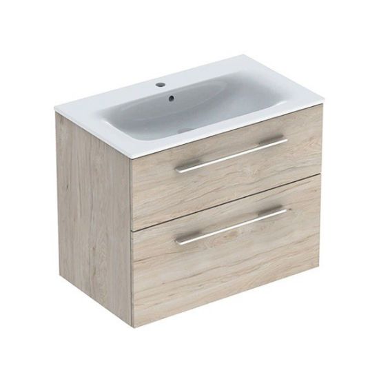 Immagine di MOBILE BAGNO SELNOVA SQUARE 2 CASSETTI CON LAVABO 80 CM NOCE CHIARO SOSPESO GEBERIT