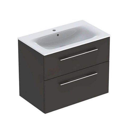 Immagine di MOBILE BAGNO SELNOVA SQUARE 2 CASSETTI CON LAVABO 80 CM GRIGIO LAVA OPACO LACCATO SOSPESO GEBERIT