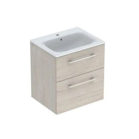 Immagine di MOBILE BAGNO SELNOVA SQUARE 2 CASSETTI CON LAVABO 60 CM NOCE CHIARO SOSPESO GEBERIT