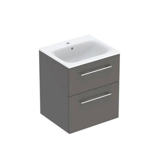 Immagine di MOBILE BAGNO SELNOVA SQUARE 2 CASSETTI CON LAVABO 60 CM GRIGIO OPACO LACCATO SOSPESO GEBERIT
