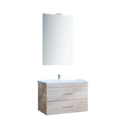 Immagine di MOBILE BAGNO ZIP 202 CORDA 2 CASSETTI 65 CM SOSPESO CON LAVABO, SPECCHIO E LAMPADA LED LABOR LEGNO