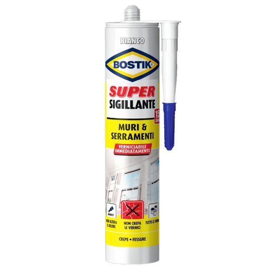 Immagine di SIGILLANTE ACRILICO LISCIO IMMEDIATAMENTE VERNICIABILE BIANCO 300 ML BOSTIK IDEALE PER FESSURE E GIUNTI