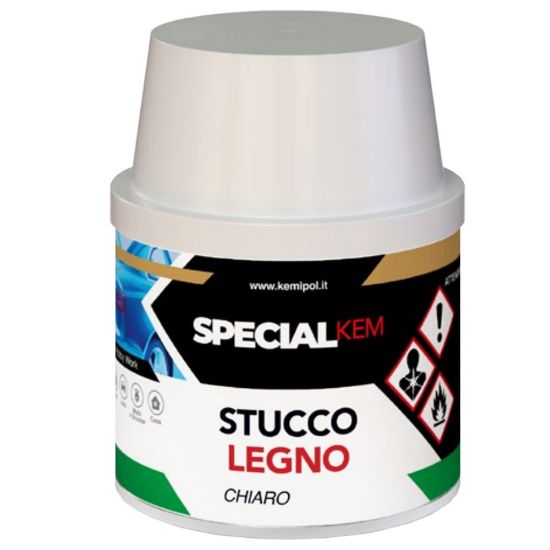 Immagine di STUCCO PER LEGNO BICOMPONENTE CHIARO 750 ML KEMIPOL