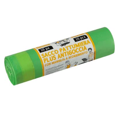 Immagine di SACCO PER PATTUMIERA VERDE 55x65 CM ROTOLO 15 PZ