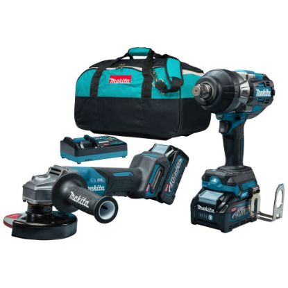 Immagine di KIT SMERIGLIATRICE GA013G CON AVVITATORE MASSA BATTENTE TW001G CON 2 BATTERIE DA 4,0 AH 40 V CARICA BATTERIE RAPIDO E TOOL