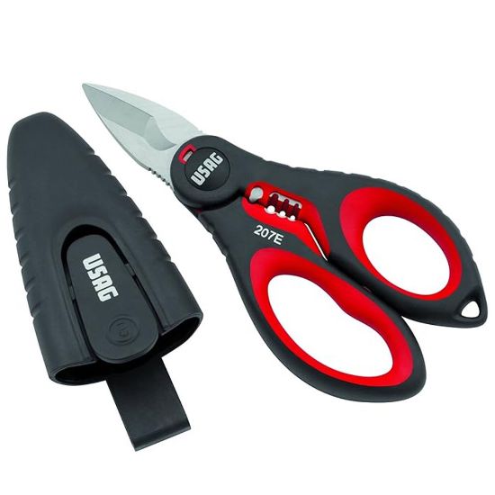 Immagine di FORBICE DA ELETTRICISTA PROFESSIONALE CON SPELLACAVI E CRIMPATURA INTEGRATA 207 E USAG