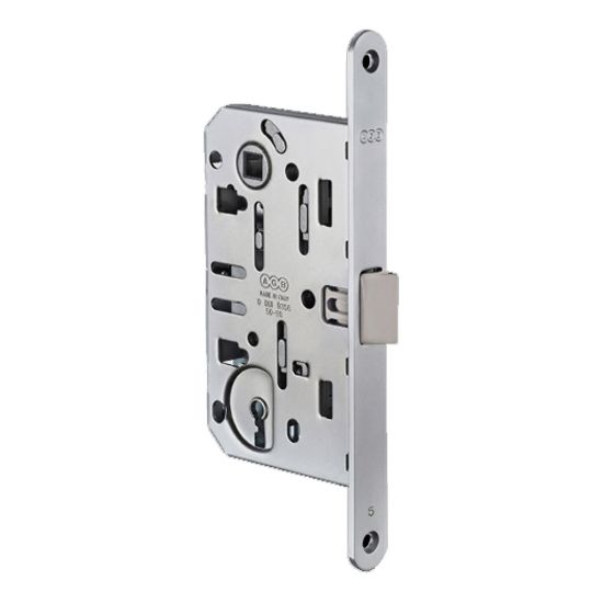 Immagine di SERRATURA INFILARE PER PORTE IN LEGNO 50x85 MM BORDO TONDO SCROCCO ABS CROMO SATINATO FUNZIONE CILINDRO AGB