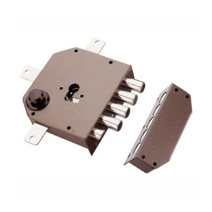 Immagine di SERRATURA AD APPLICARE QUINTUPLA DX PREDISPOSPOSTA PER CILINDRO EUROPEO A 4 CATENACCI CON 1/2 GIRO PRIVO DI ASTE E DEVIATOR MOTTURA