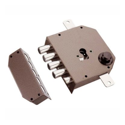 Immagine di SERRATURA AD APPLICARE TRIPLICE PREDISPOSIZIONE PER CILINDRO EUROPEO A 4 CATENACCI CON 1/2 GIRO SENZA ASTE VERNICIATO SX MOTTURA