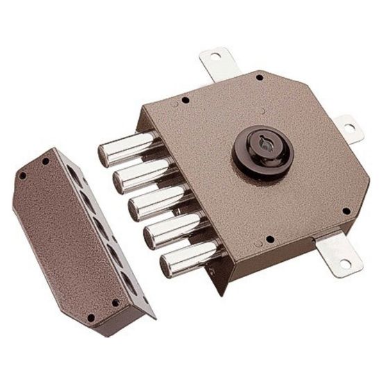 Immagine di SERRATURA APPLICARE QUINTUPLA SX VERNICIATA POMPA 60 MM DIAMETRO 34 MM - ASTE E DEVIATORI NON COMPRESI MOTTURA