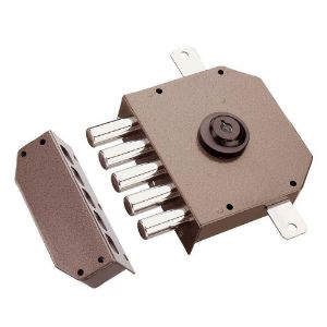 Immagine di SERRATURA APPLICARE TRIPLICE SX VERNICIATA POMPA 60 MM DIAMETRO 34 MM SENZA ASTE MOTTURA