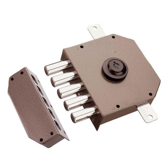 Immagine di SERRATURA APPLICARE TRIPLICE SX VERNICIATA POMPA 60 MM DIAMETRO 34 MM SENZA ASTE MOTTURA