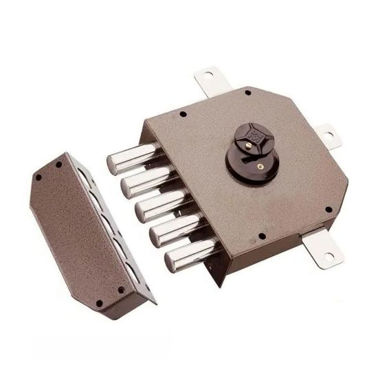 Immagine di SERRATURA APPLICARE DOPPIA MAPPA QUINTUPLA SX VERNICIATA 3 CHIAVI 60 MM ASTE E DEVIATORI NON COMPRESI MOTTURA