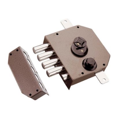 Immagine di SERRATURA APPLICARE DOPPIA MAPPA TRIPLICE SX CON MEZZO GIRO VERNICIATA CON 3 CHIAVI 60 MM SENZA ASTE MOTTURA