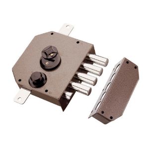 Immagine di SERRATURA APPLICARE DOPPIA MAPPA TRIPLICE DX CON MEZZO GIRO VERNICIATA CON 3 CHIAVI 60 MM SENZA ASTE MOTTURA