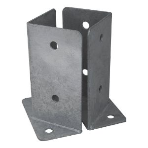 Immagine di COPPIA PORTAPILASTRI ANGOLARI A PAVIMENTO IN ACCIAIO ZINCATO PER TRAVI IN LEGNO 105x105x200 MM