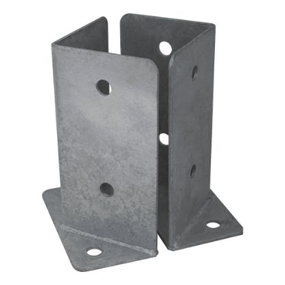 Immagine di COPPIA PORTAPILASTRI ANGOLARI A PAVIMENTO IN ACCIAIO ZINCATO PER TRAVI IN LEGNO 105x105x200 MM