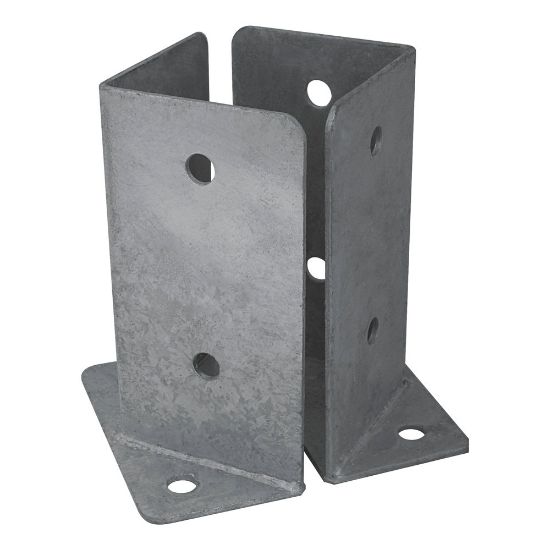 Immagine di COPPIA PORTAPILASTRI ANGOLARI A PAVIMENTO IN ACCIAIO ZINCATO PER TRAVI IN LEGNO 105x105x200 MM