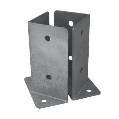 Immagine di COPPIA PORTAPILASTRI ANGOLARI A PAVIMENTO IN ACCIAIO ZINCATO PER TRAVI IN LEGNO 80x80x150 MM