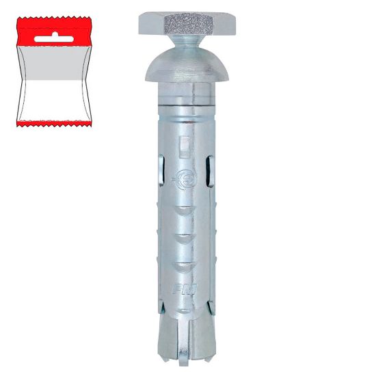 Immagine di TASSELLO CON VITE E BOCCOLA METALLICA Ø 12x50 MM DADO ANTI-INTRUSIONE BLISTER 4 PZ