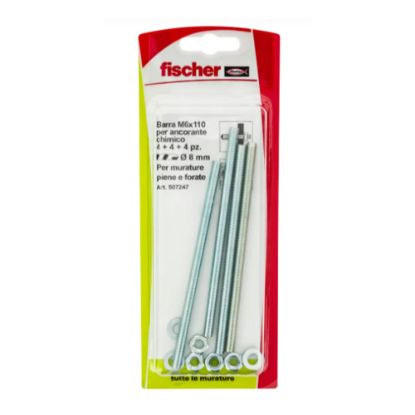 Immagine di BARRA FILETTATA PER RESINA M 6x110 MM BLISTER 4 PZ