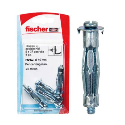 Immagine di TASSELLI IN ACCIAIO CON VITE HM M5x52 MM Ø FISSAGGIO 10 MM SK PER CARTONGESSO 4 PZ/BLISTER