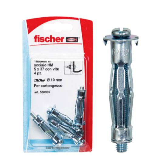 Immagine di TASSELLI IN ACCIAIO CON VITE HM M5x52 MM Ø FISSAGGIO 10 MM SK PER CARTONGESSO 4 PZ/BLISTER