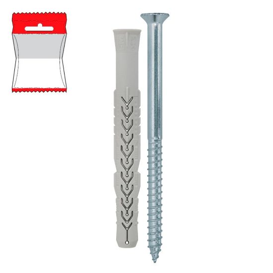 Immagine di TASSELLO PROLUNGATO Ø 10x135 MM CON VITE LEGNO BLISTER 4 PZ