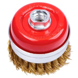 Immagine di SPAZZOLA A TAZZA RITORTA OTTONATA PER SMERIGLIATRICE DIAMETRO 100 MM