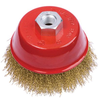 Immagine di SPAZZOLA A TAZZA OTTONANTA PER SMERIGLATRICE DIAMETRO 100 MM