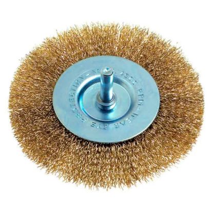 Immagine di SPAZZOLA A TAZZA OTTONATA PER TRAPANO DIAMETRO 50 MM