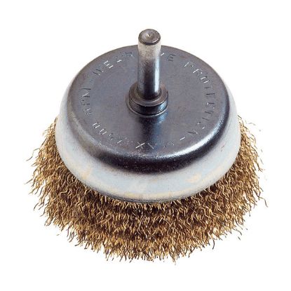 Immagine di SPAZZOLA A TAZZA OTTONATA PER TRAPANO DIAMETRO 50 MM