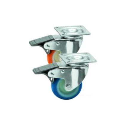 Immagine di RUOTA IN NYLON/POLIURETANO Ø 50 MM CON FRENO E SUPPORTO CON PIASTRA GIREVOLE ZINCATO