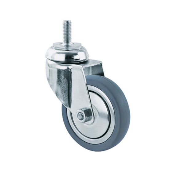 Immagine di RUOTA IN GOMMA Ø 40 MM CON SUPPORTO GIREVOLE A SFERE FILETTATO CROMATO DIAMETRO 8 MM XH30 MM