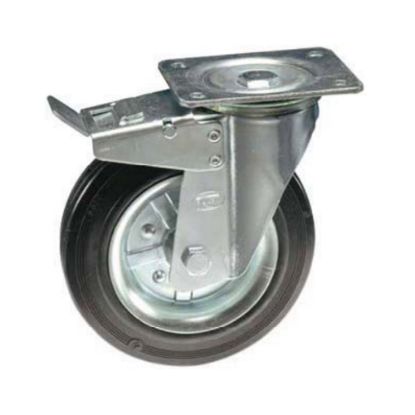 Immagine di RUOTA IN GOMMA SERIE LEGGERA Ø 100 MM CON BOCCOLA PER SUPPORTO PIASTRA GIREVOLE CON FRENO ALTO