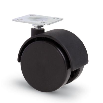 Immagine di RUOTA GEMELLATA IN POLIPROPILENE NERO Ø 50 MM CON SUPPORTO A PIASTRA GIREVOLE