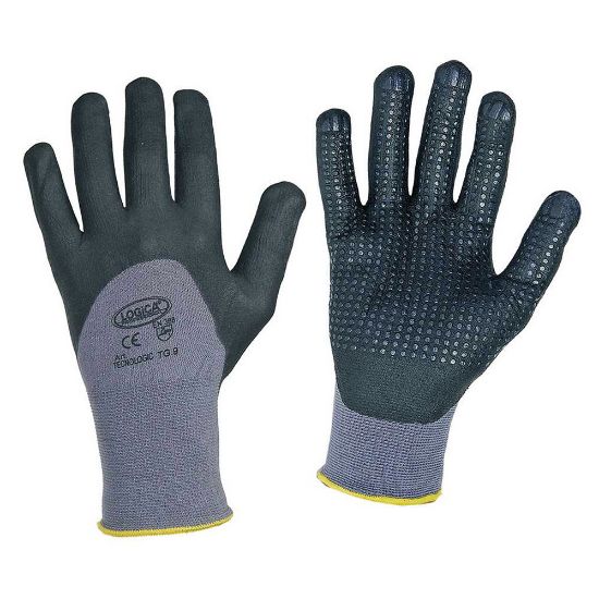 Immagine di GUANTO ANTISCIVOLO PUNTINATO NITRILE NERO/GRIGIO TG.10 CON BLISTER IN COPPIA