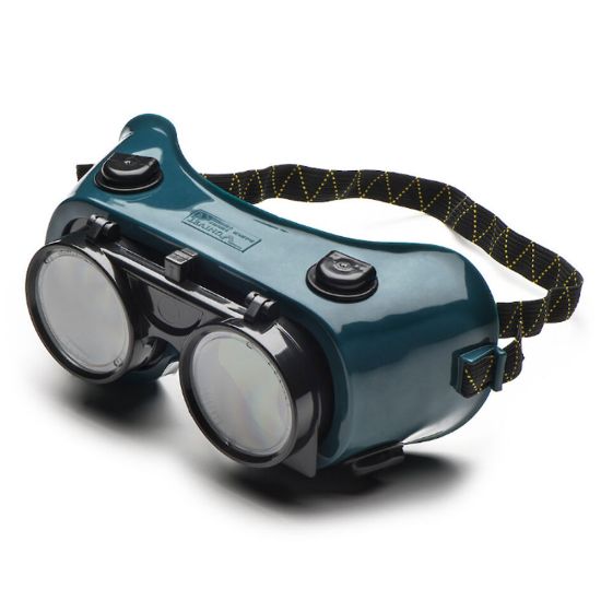 Immagine di OCCHIALI A MASCHERA PROTETTIVA REAZIONE INDIRETTA PER SALDATURA CON LENTE RIBALTABILE VERDE E MONTATURA VERDE UNIVET