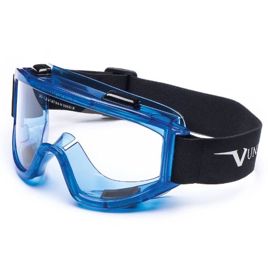 Immagine di OCCHIALI A MASCHERA PROTETTIVA AREAZIONE INDIRETTA LENTE TRASPARENTE ANTIGRAFFIO E MONTATURA BLU UNIVET