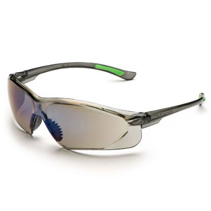 Immagine di OCCHIALI DI PROTEZIONE LENTE FUMO SPECCHIATO BLU ANTIRIFLESSO E MONTATURA FUMO/VERDE UNIVET