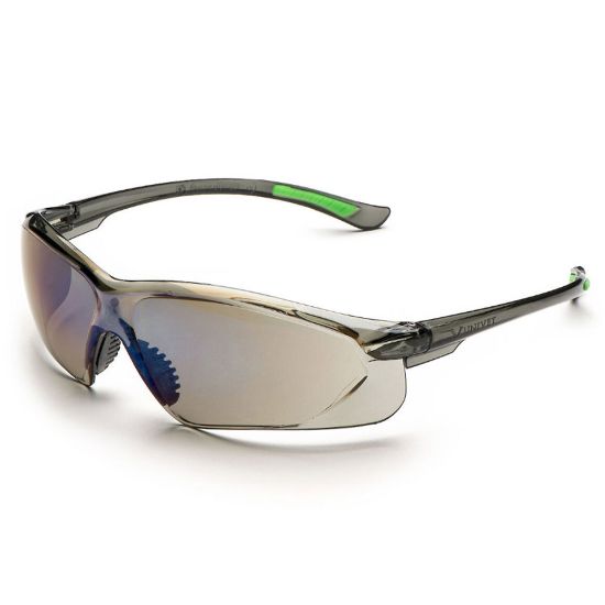 Immagine di OCCHIALI DI PROTEZIONE LENTE FUMO SPECCHIATO BLU ANTIRIFLESSO E MONTATURA FUMO/VERDE UNIVET