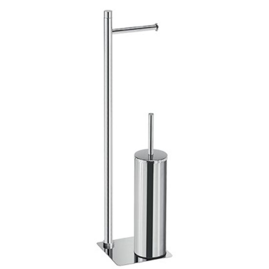 Immagine di PIANTANA A TERRA PORTAROTOLO E PORTASCOPINO TRILLY CROMO GEDY