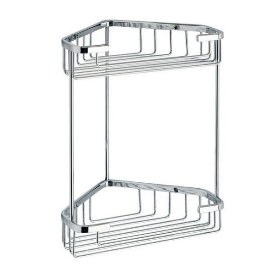 Immagine di PORTA OGGETTI DOCCIA A PARETE ANGOLARE 2 RIPIANI 20x15 CM CROMO GEDY