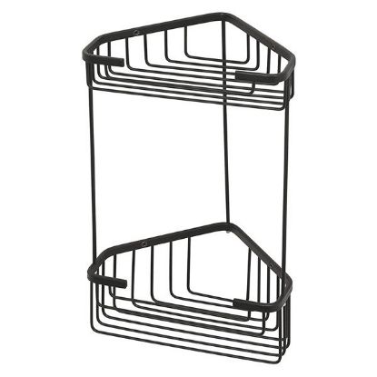 Immagine di PORTA OGGETTI DOCCIA A PARETE ANGOLARE 2 RIPIANI ALTO IN FILO NERO MATT GEDY