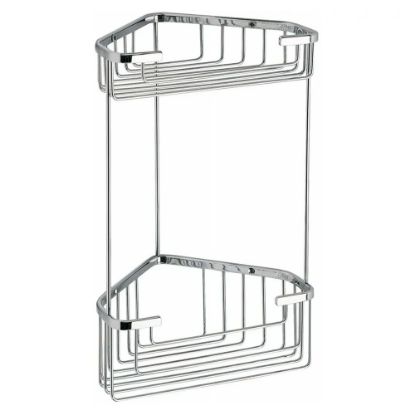 Immagine di PORTA OGGETTI DOCCIA A PARETE ANGOLARE 2 RIPIANI ALTO IN FILO CROMO GEDY