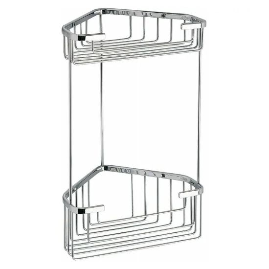 Immagine di PORTA OGGETTI DOCCIA A PARETE ANGOLARE 2 RIPIANI ALTO IN FILO CROMO GEDY