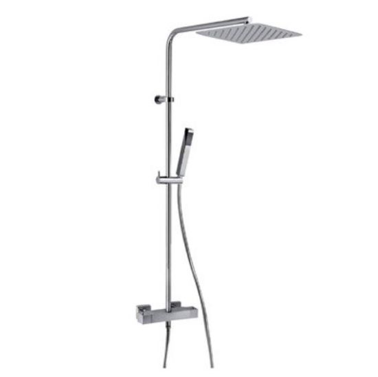 Immagine di COLONNA DOCCIA TERMOSTATICA SOFFIONE QUADRO 20x20 CM CON DOCCETTA DAX CROMO PAINI