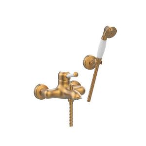 Immagine di MISCELATORE MONOCOMANDO ESTERNO VASCA CON DOCCETTA MORGAN PRESTIGE OTTONE ANTICO FRATTINI