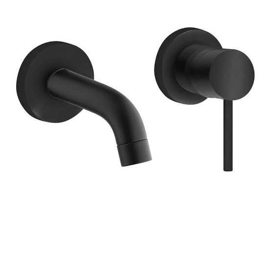 Immagine di MISCELATORE MONOCOMANDO LAVABO A MURO CON PIASTRA COX NERO OPACO PAINI