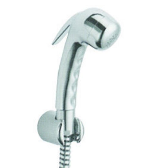 Immagine di SET DOCCETTA A PULSANTE CON SUPPORTO E FLESSIBILE CROMO THERMOMAT